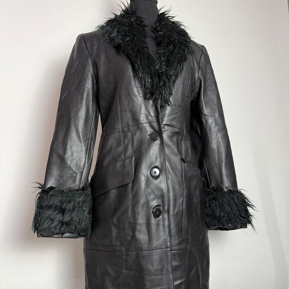Vintage Y2K PVC Maxi Coat 100% PVC Feather Trim Collar And Cuffs Y2K Matrix Goth